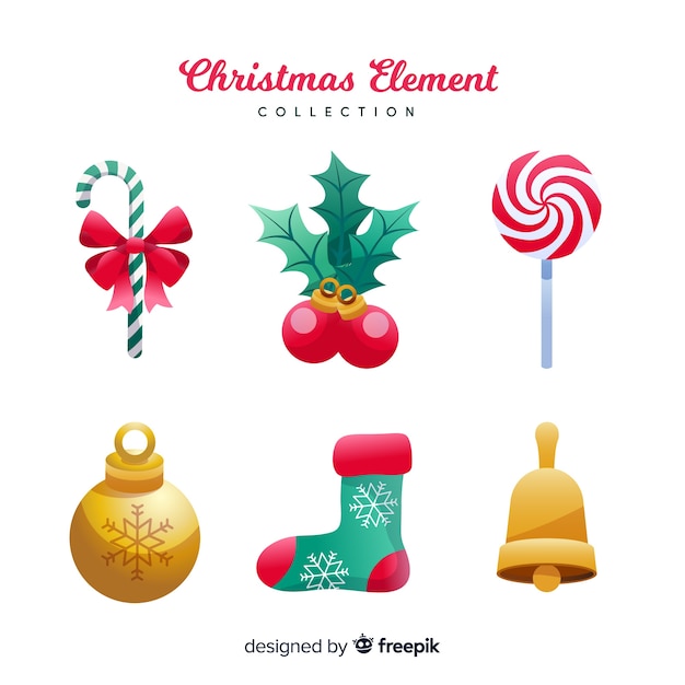 Colorful christmas element collection with flat design