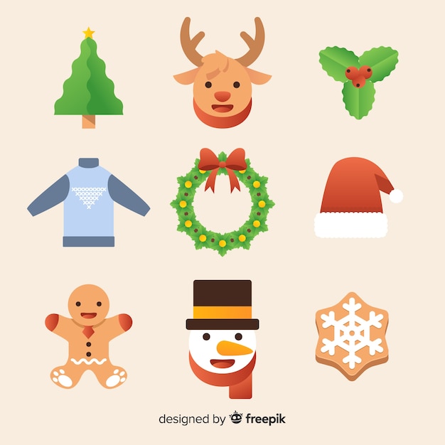 Colorful christmas element collection with flat design