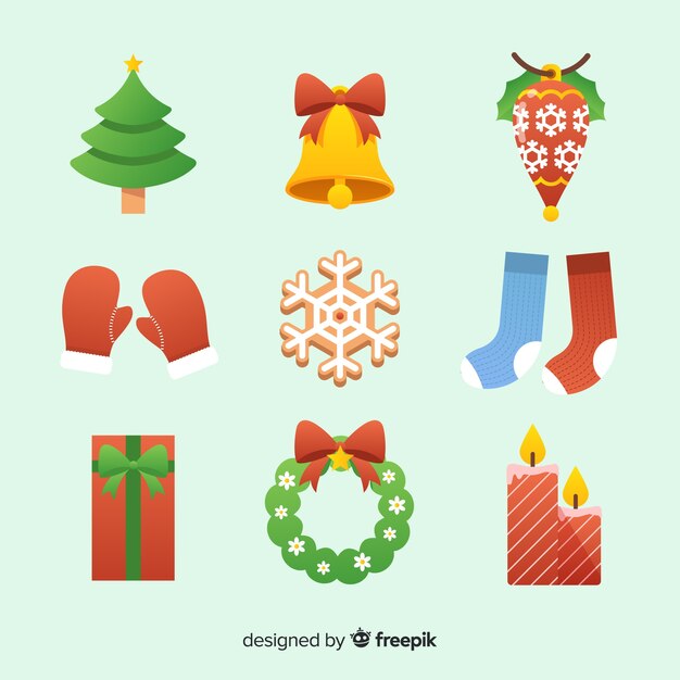 Colorful christmas element collection with flat design