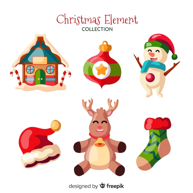 Colorful christmas element collection with flat design