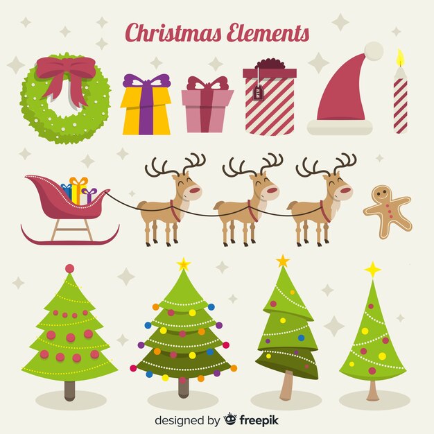 Colorful christmas element collection with flat design