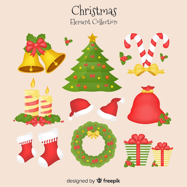 Colorful christmas element collection with flat design