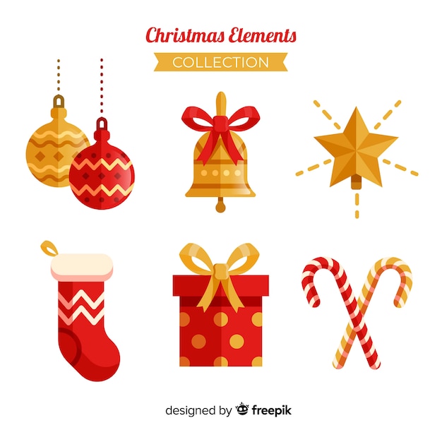 Colorful christmas element collection with flat design