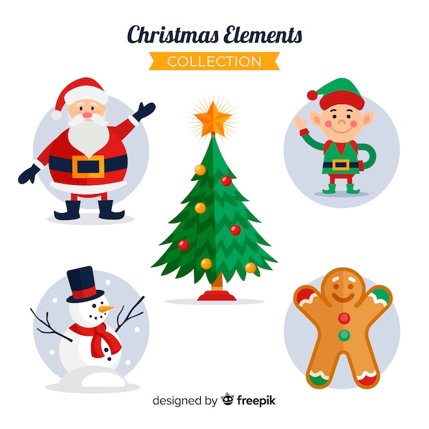 Colorful christmas element collection with flat design