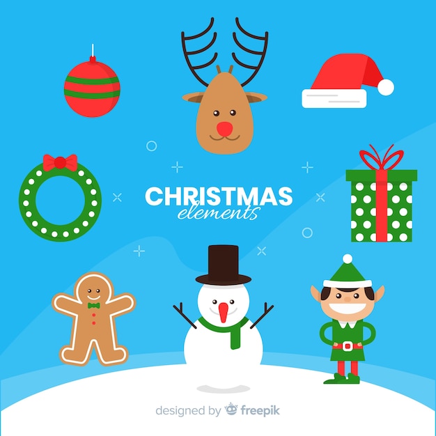 Colorful christmas element collection with flat design