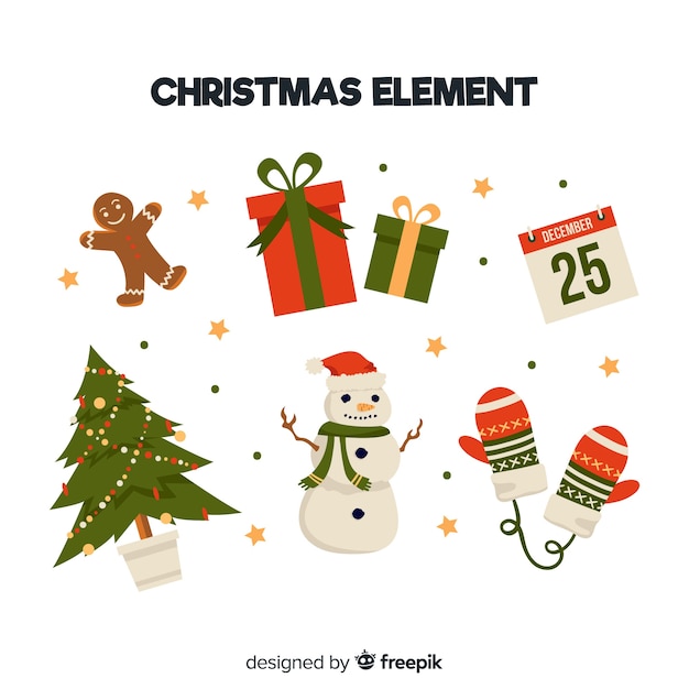 Colorful christmas element collection with flat design