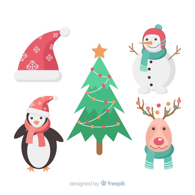 Colorful christmas element collection with flat design