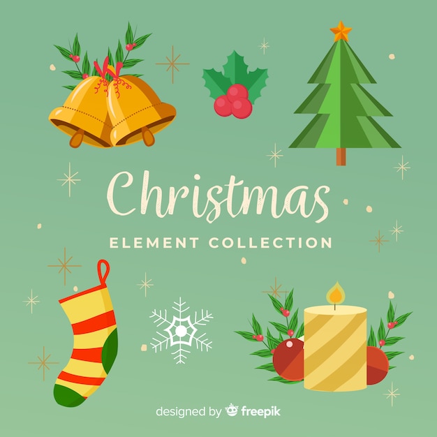 Free vector colorful christmas element collection with flat design