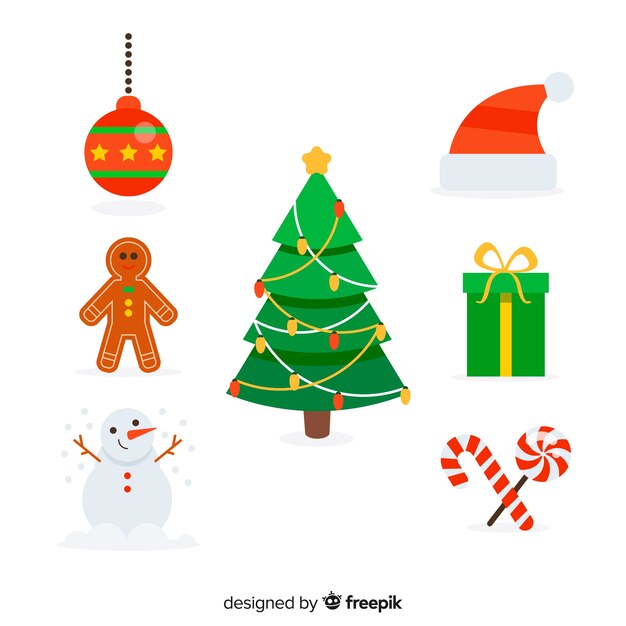 Colorful christmas element collection with flat design