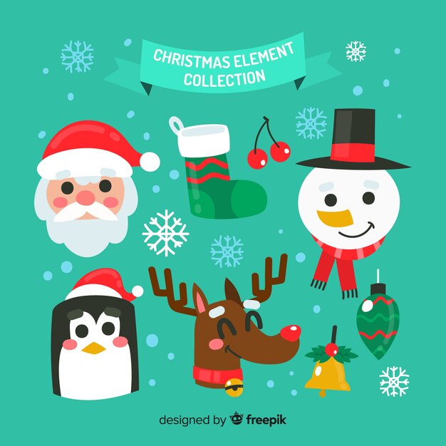 Colorful christmas element collection with flat design