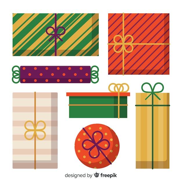 Free Vector colorful christmas gift collection with flat design