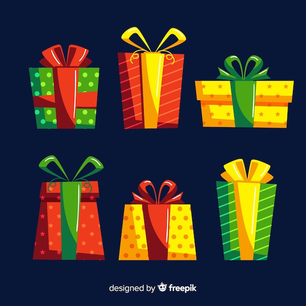 Colorful christmas gift collection with flat design