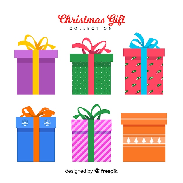 Colorful christmas gift collection with flat design