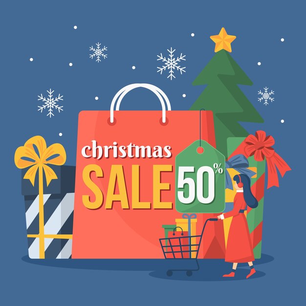 Colorful christmas sale in flat design