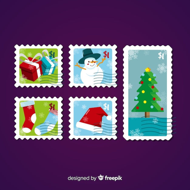 Colorful christmas stamps collection