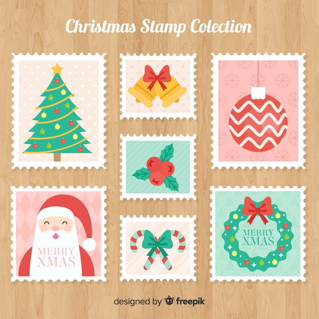 Free vector colorful christmas stamps colllection