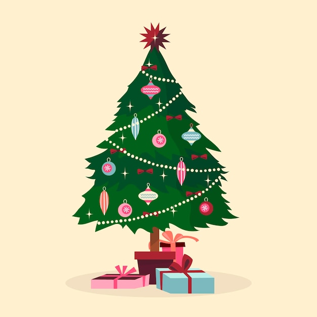 Colorful christmas tree in flat design