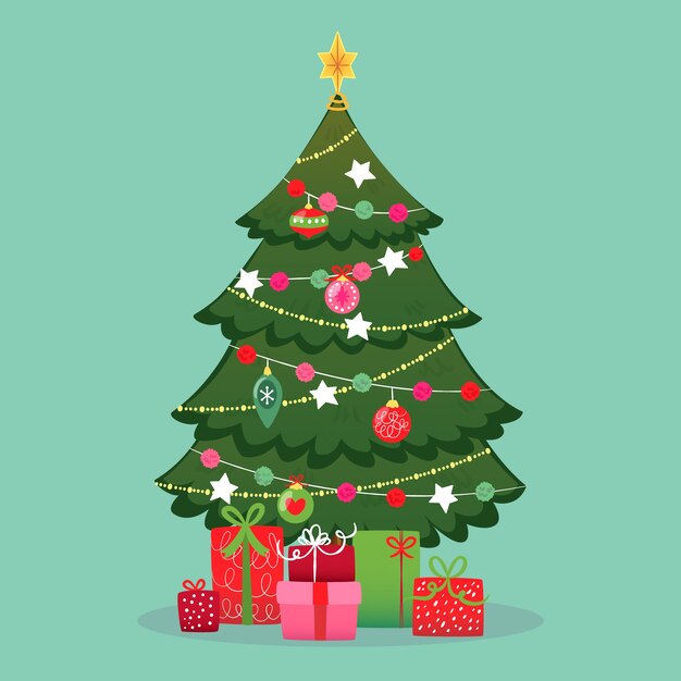 Colorful christmas tree in flat design