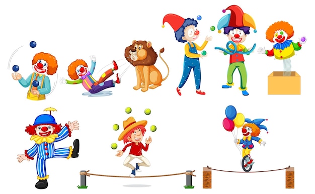 Free Vector colorful circus performers and playful clowns