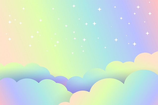 Colorful clouds background with stars magical design