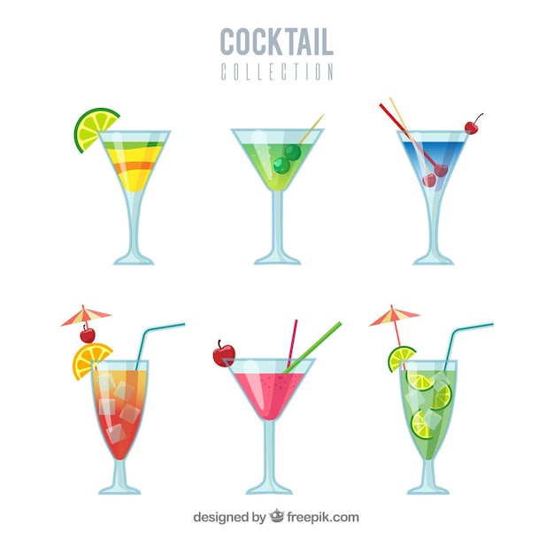 Free Vector colorful cocktail collection with flat design