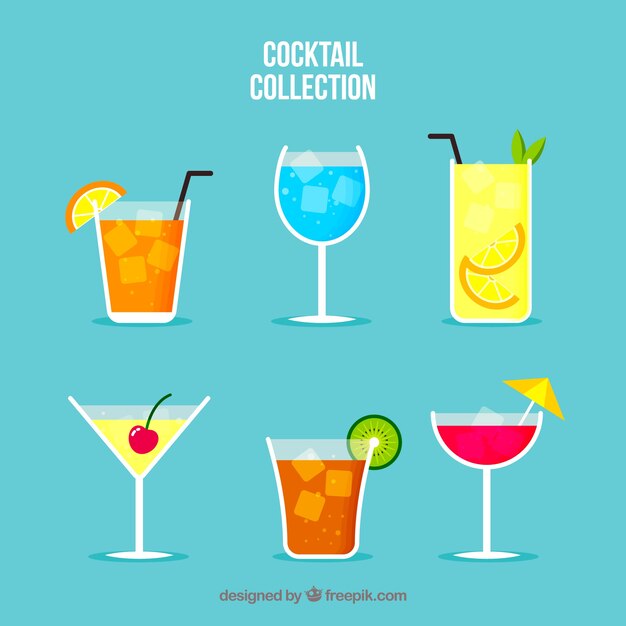 Colorful cocktail collection with flat design