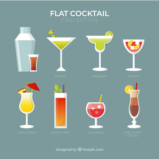 Free Vector colorful cocktail collection with flat design