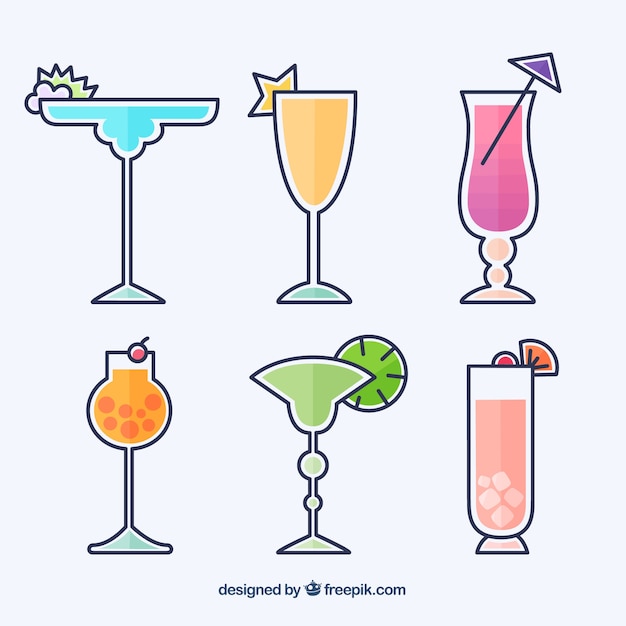 Colorful cocktail collection with flat design