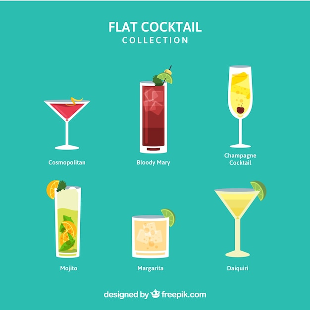 Free Vector colorful cocktail collection with flat design