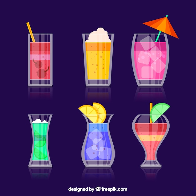 Free vector colorful cocktail collection with flat design