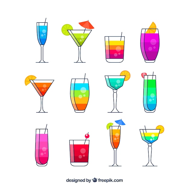 Free Vector colorful cocktail collection with flat design