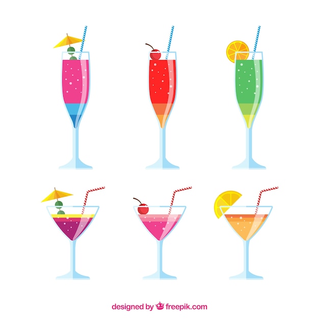 Free Vector colorful cocktail collection with flat design