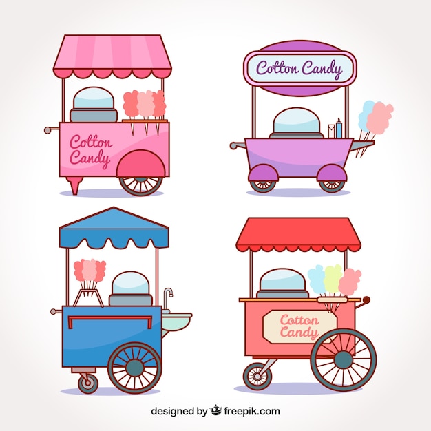 Free Vector colorful collection of cotton candy carts