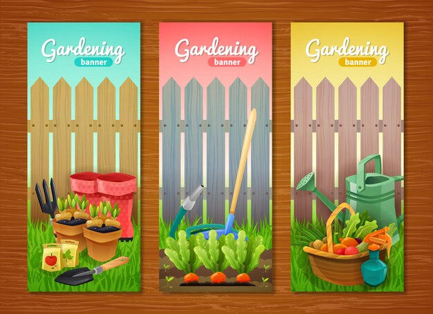 Free Vector colorful collection of gardening vertical banners 