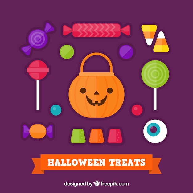 Free vector colorful collection of halloween sweets