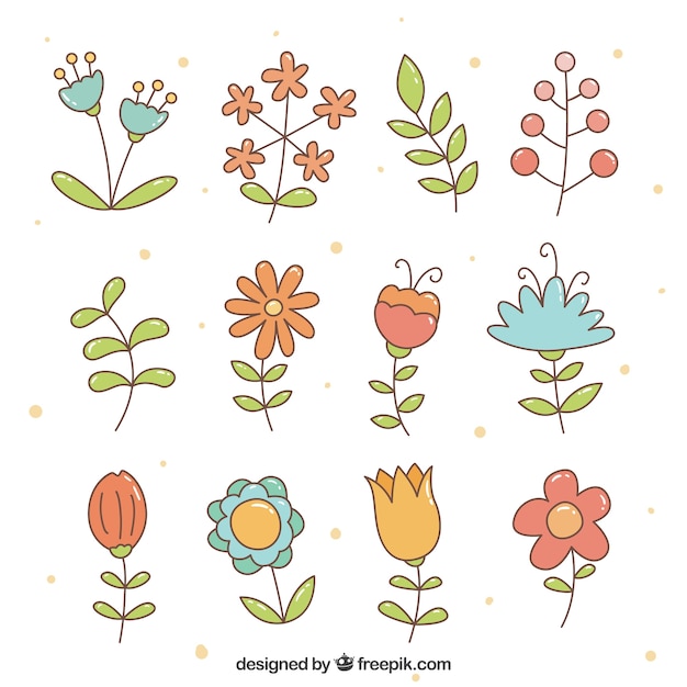 Colorful collection of hand-drawn flowers