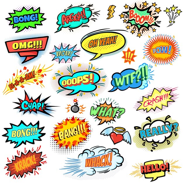 Colorful comic speech bubbles collection