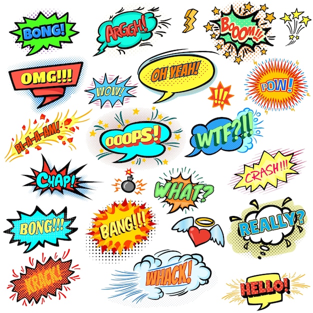 Colorful comic speech bubbles collection