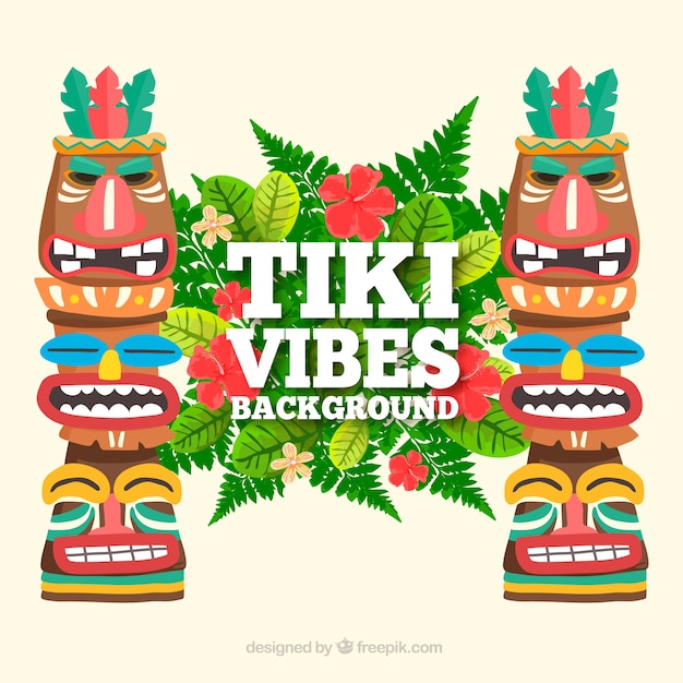 Free Vector colorful composition with tiki totems and plants