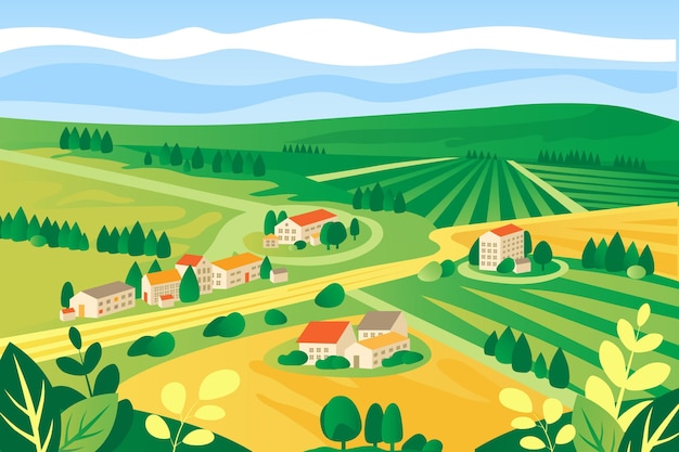 Colorful countryside landscape illustrated