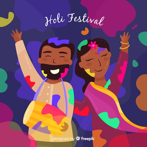 Colorful couple holi festival background