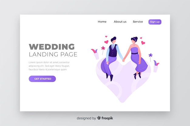 Free Vector colorful couple wedding landing page