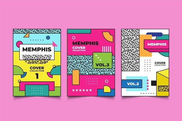 Free Vector colorful cover collection memphis design