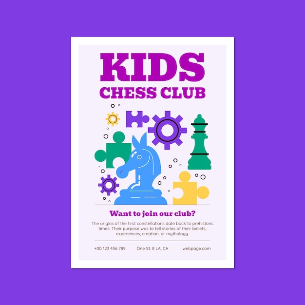 Colorful creative kids chess club flyer