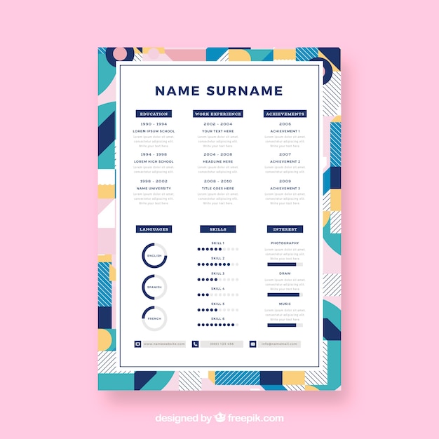 Colorful  curriculum template with flat design