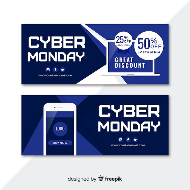 Colorful cyber monday banners with flat design