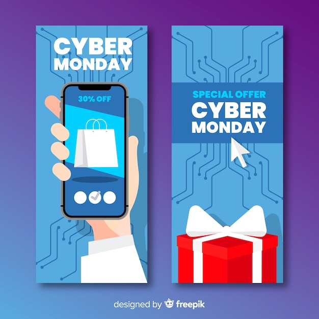 Colorful cyber monday banners with flat design