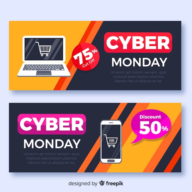 Colorful cyber monday banners with flat design