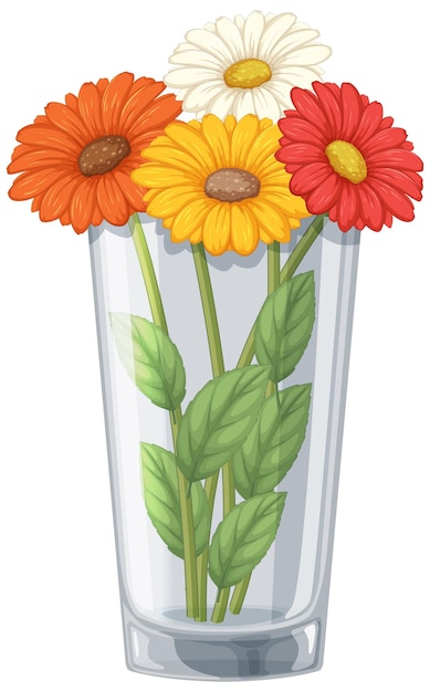 Free Vector colorful daisies in a glass vase