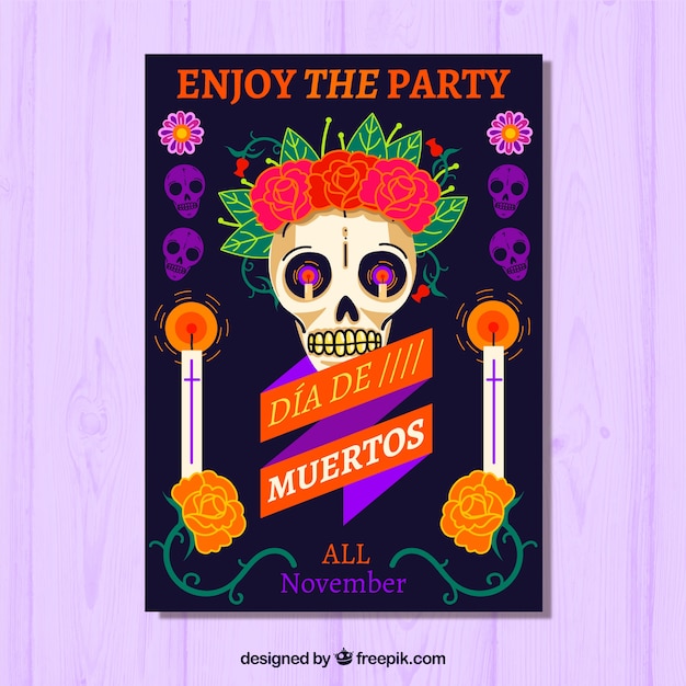 Free Vector colorful day of death party poster